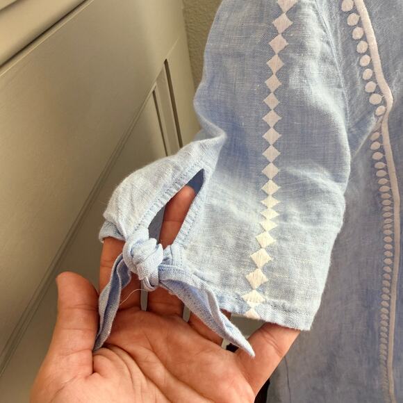 Talbots Light Blue Square Neck Embroidered Linen Top Size L Coastalprep - Picture 5 of 8